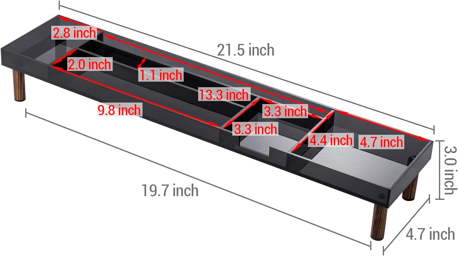 MyGift Modern Desktop Organizer Tray - Premium Translucent Dark Gray Acrylic and Solid Wood Over Keyboard Office Desk Flow Storage - Includes Cable Organizer