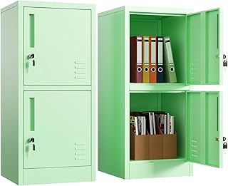 2 Door Metal Locker Storage Cabinet with Locking Doors and Shelves File Cabinet Organizer Suitable for Office, Home, Living Room (Green)