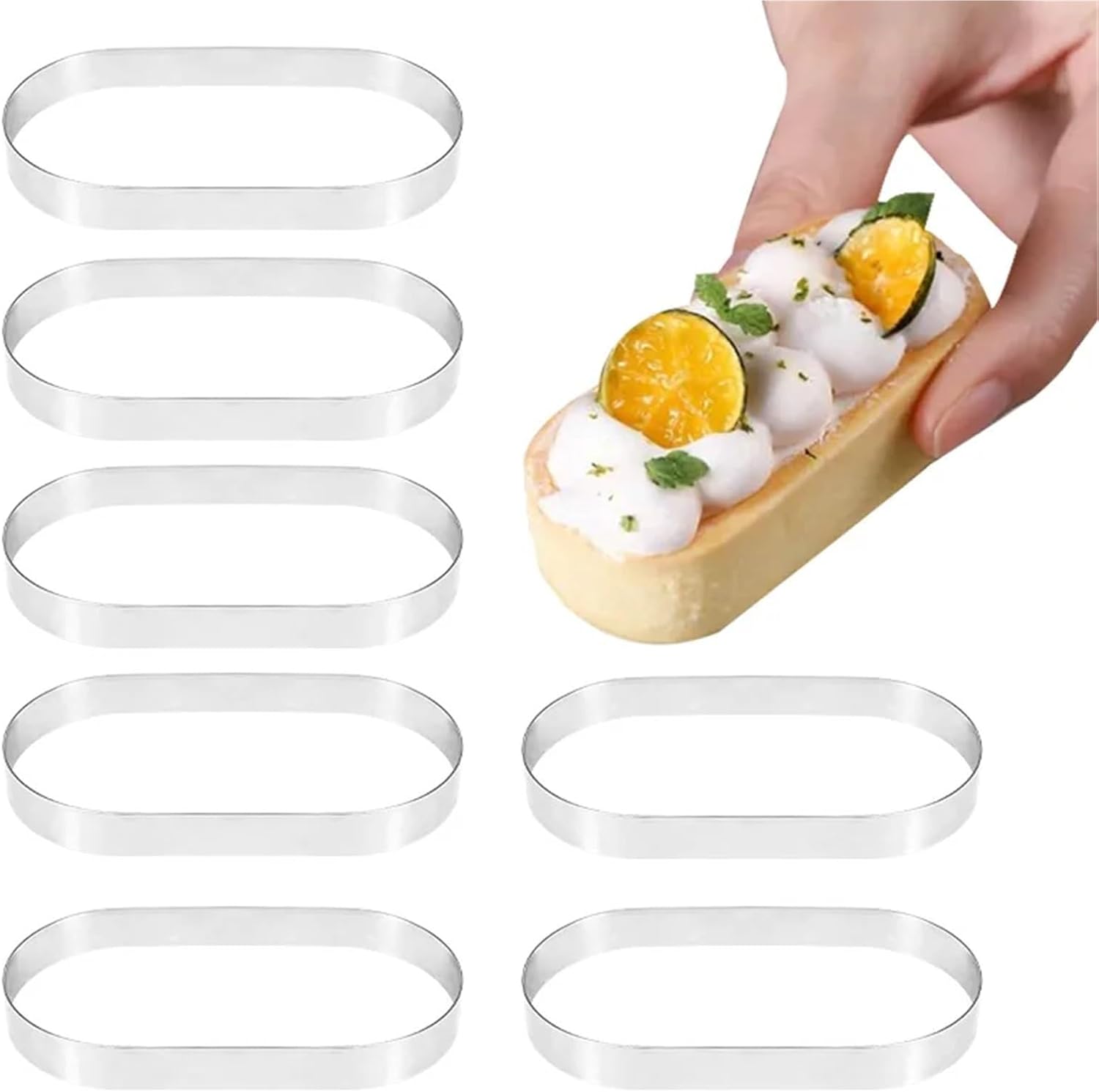 Cake Rings 6PCS Oval Tart Rings Stainless Steel Mousse Cake Baking Nonstick Metal Tiramisu Cakes Dessert Pie Fruit DIY Tools(14cm)
