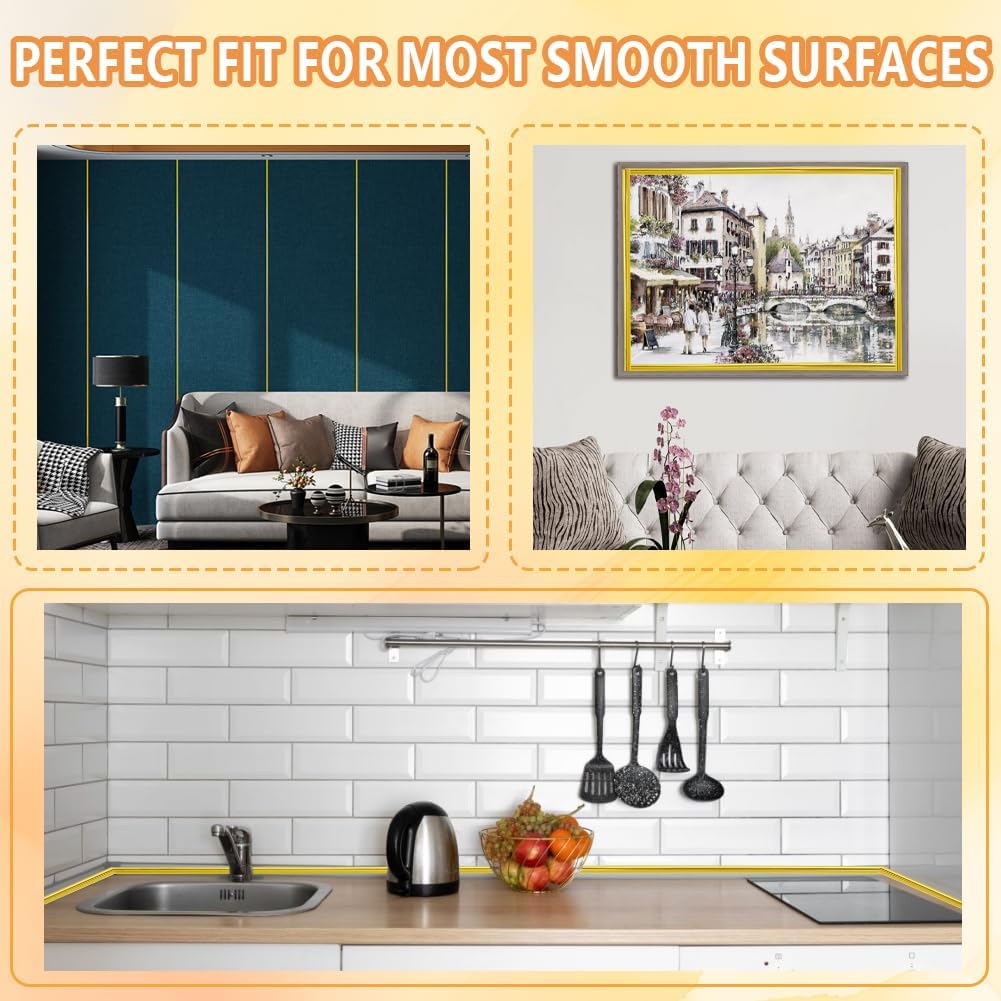 CRASPIRE 16.54Ft/5Mx0.47in Molding Trim Peel and Stick Gold Flexible Self Adhesive Waterproof Wall Mirror Corner Round Edge Tile Trim Ceiling Countertop for Floor Furniture Baseboard Border Door