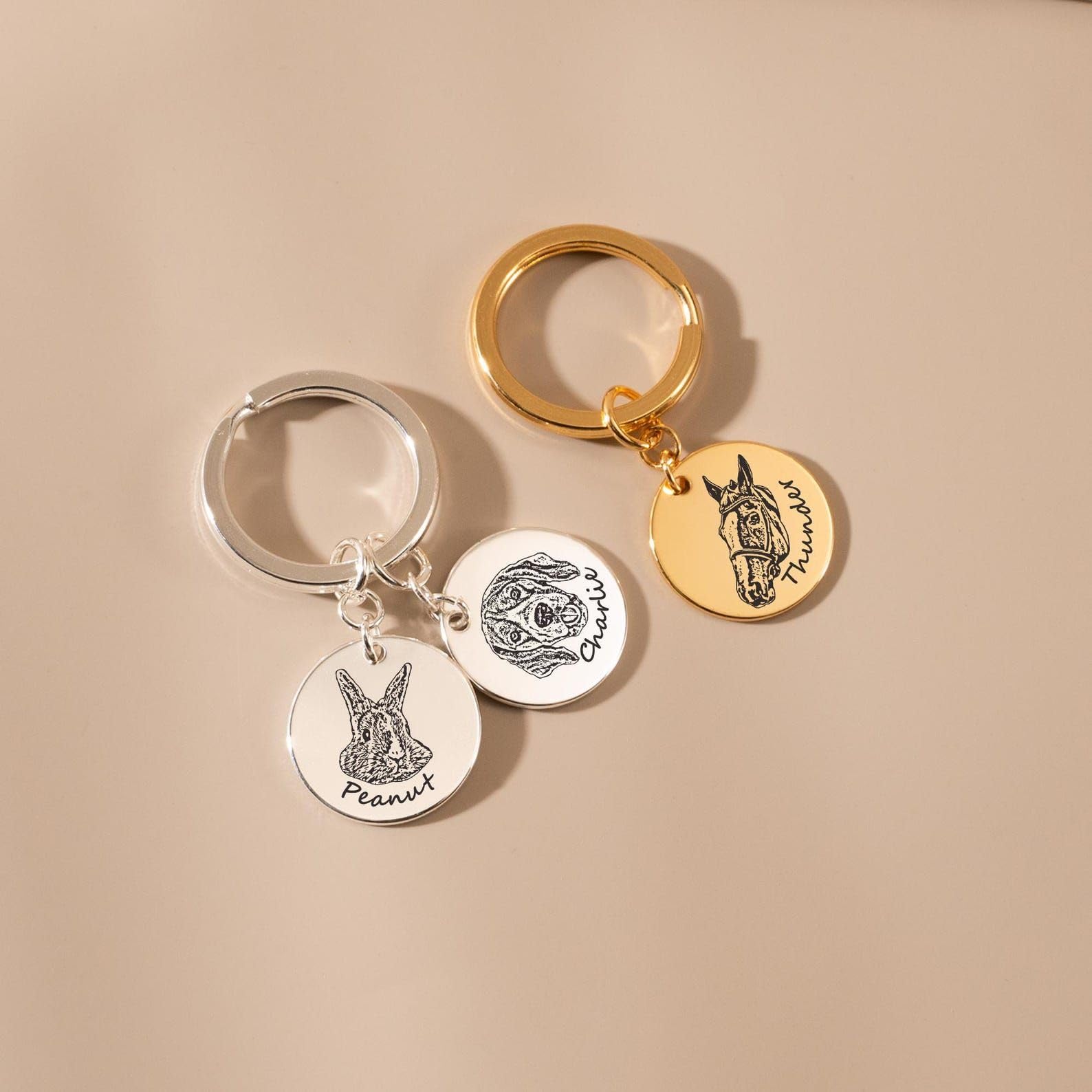 Personalisiert Haustier Porträt Schlüsselanhänger, individuell graviert Hund Foto Keyring, Hund Mama Erinnerungsstück Schlüsselanhänger, Haustier Andenken Weihnachten für Liebhaber