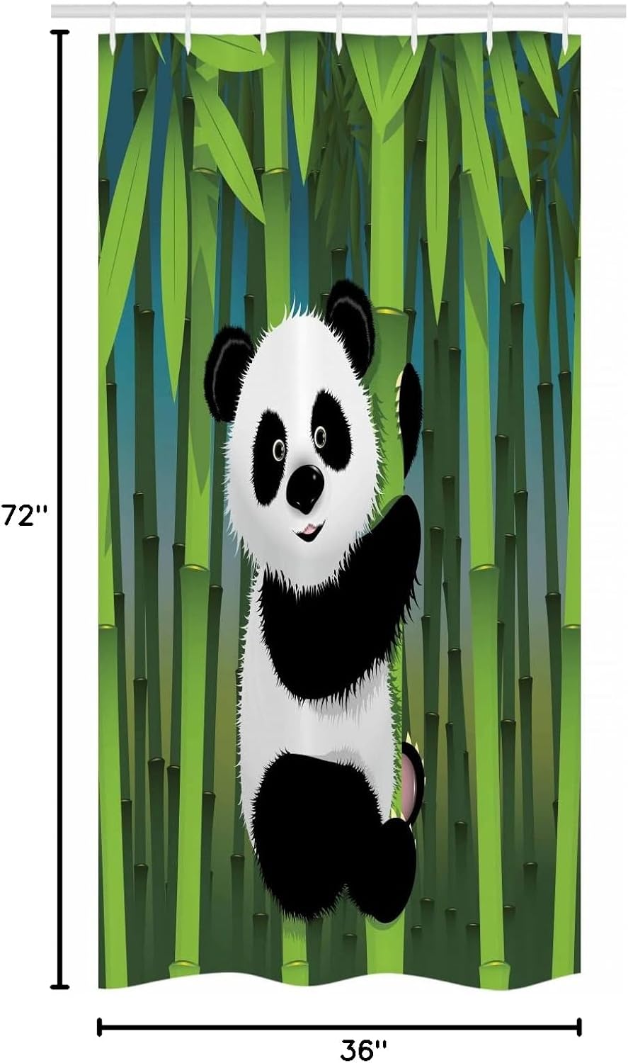 Ambesonne Cartoon Stall Shower Curtain, Curious Panda on an Exotic Branch Asian Bear Jungle Woods Illustration, Fabric Bathroom Decor Set with Hooks, 36" W x 72" L, Fern Green White Black