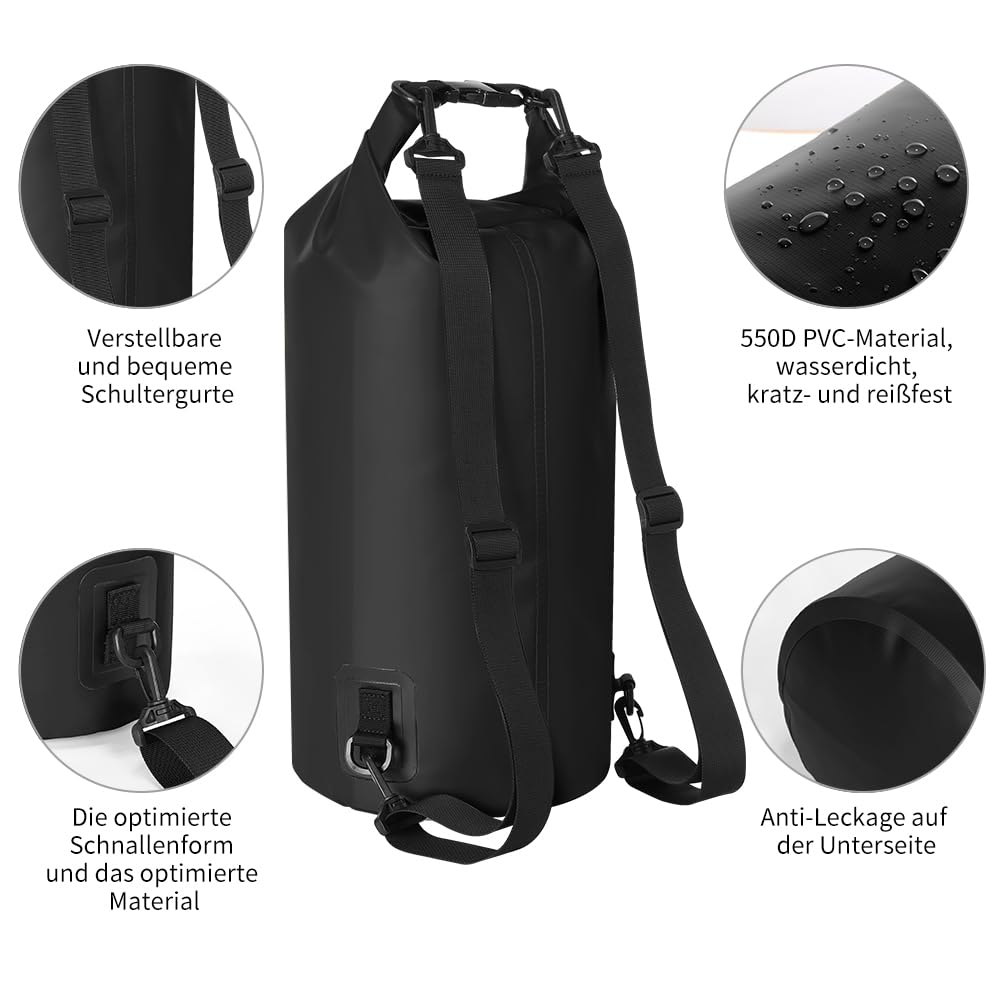 KYG Dry Bag Borsa Impermeabile, 5L/10L/20L, con Custodia Impermeabile per Cellulare, Borsa Asciutta per Spiaggia e Sport All'aperto, Escursionismo, SCI, Pesca, Arrampicata, Campeggio, Surf, Rafting