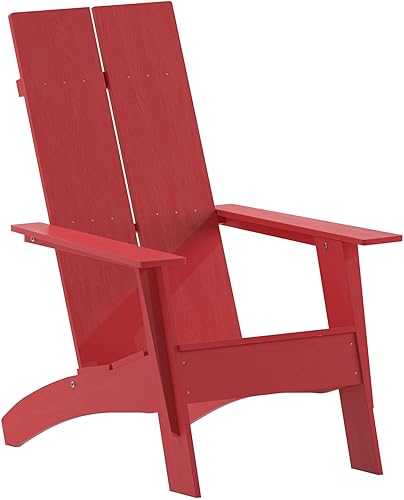 Flash Furniture Sawyer Modern Commercial - Silla Adirondack de 2 listones con respaldo de 2 rejillas, color rojo comercial para todo tipo de clima