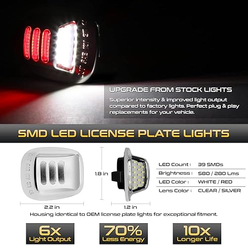 Miniatura 2 de VIPMOTOZ Tira roja de luz LED completa para placa de matrícula, compatible con Nissan Frontier 1998-2004 Xterra 1994-2004 lente transparente carcasa