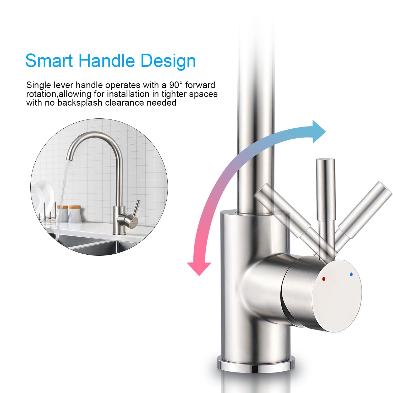 BONADE Niederdruckarmatur Küche 360° Drehbar Niederdruck Küchenarmatur aus SUS304 Edelstahl Küche Spültisch Armatur Wasserhahn Küche Spülbecken Einhebelmischer Mischbatterie, inkl. 3 Anschlüsse