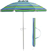 KOMFOTTEU Ombrellone da Spiaggia 200cm, Parasole da Giardino Protezione Solare UV50+, Pieghevole & Leggero, Ombrellone da Balcone con Borsa, per Patio, Campeggio, Piscina, Senza Base