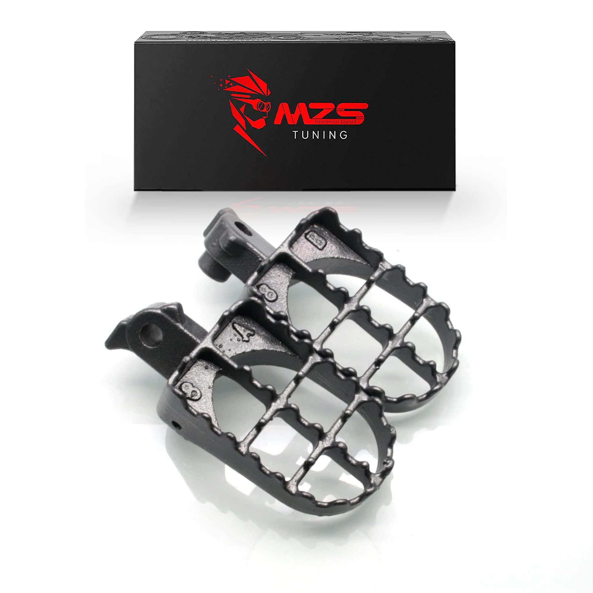 MZS Dirt Bike Foot Pegs, Gray MX Heavy Cast Iron Metal Non-Slip Pedals