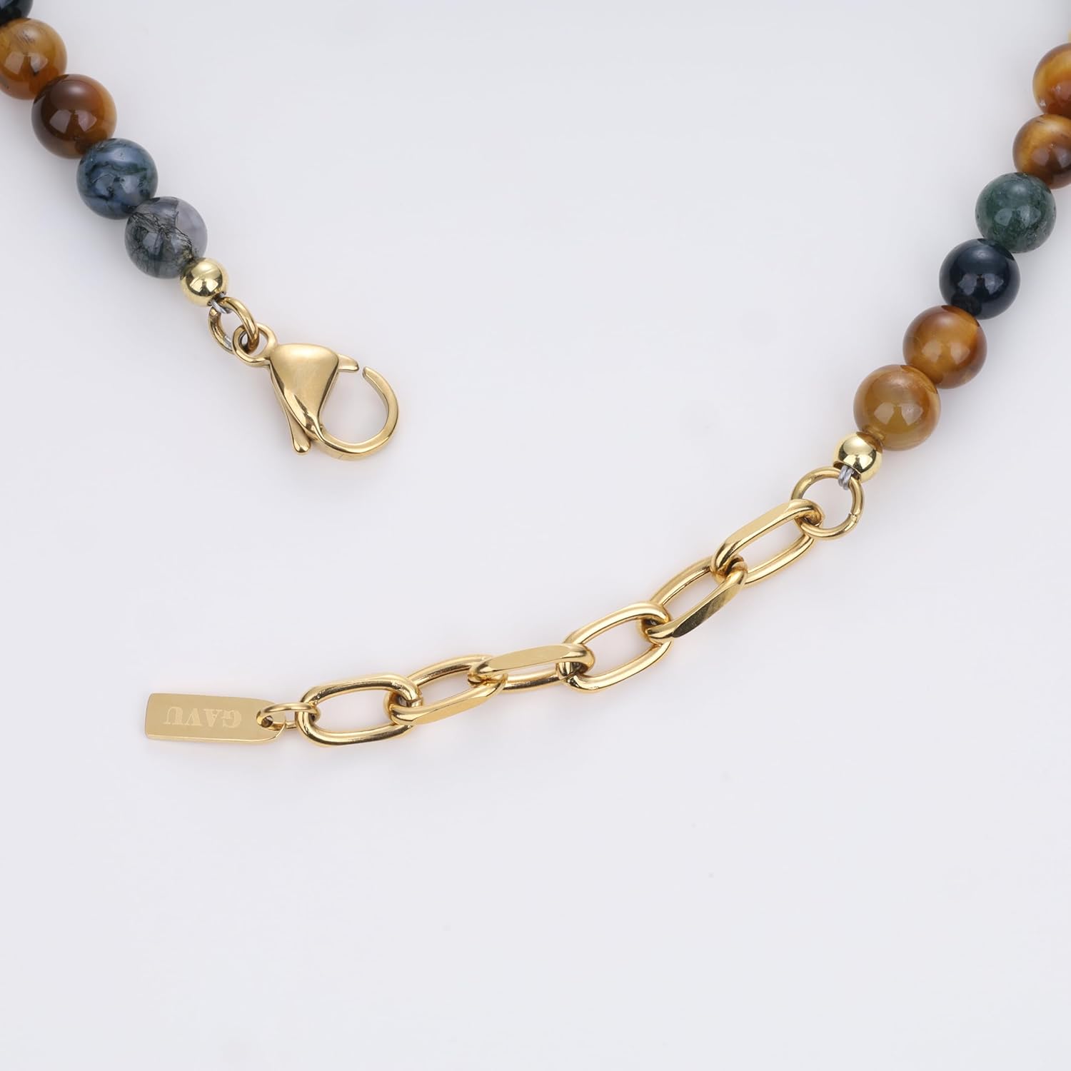 GAVU Tiger Eye Moss Agate Gemstone Necklace for Men, Beaded Necklace for Men 6mm - Image 5
