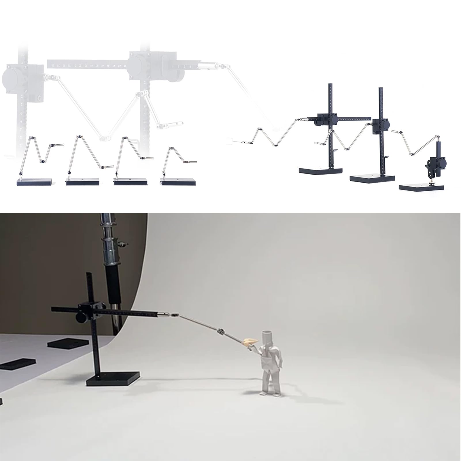 Impianto di animazione Stop Motion, acciaio inossidabile e ferro, XY a due assi con regolazione dello smorzamento dei freni e testa a sfera CNC, finitura nera opaca, per animatori, time-lapse
