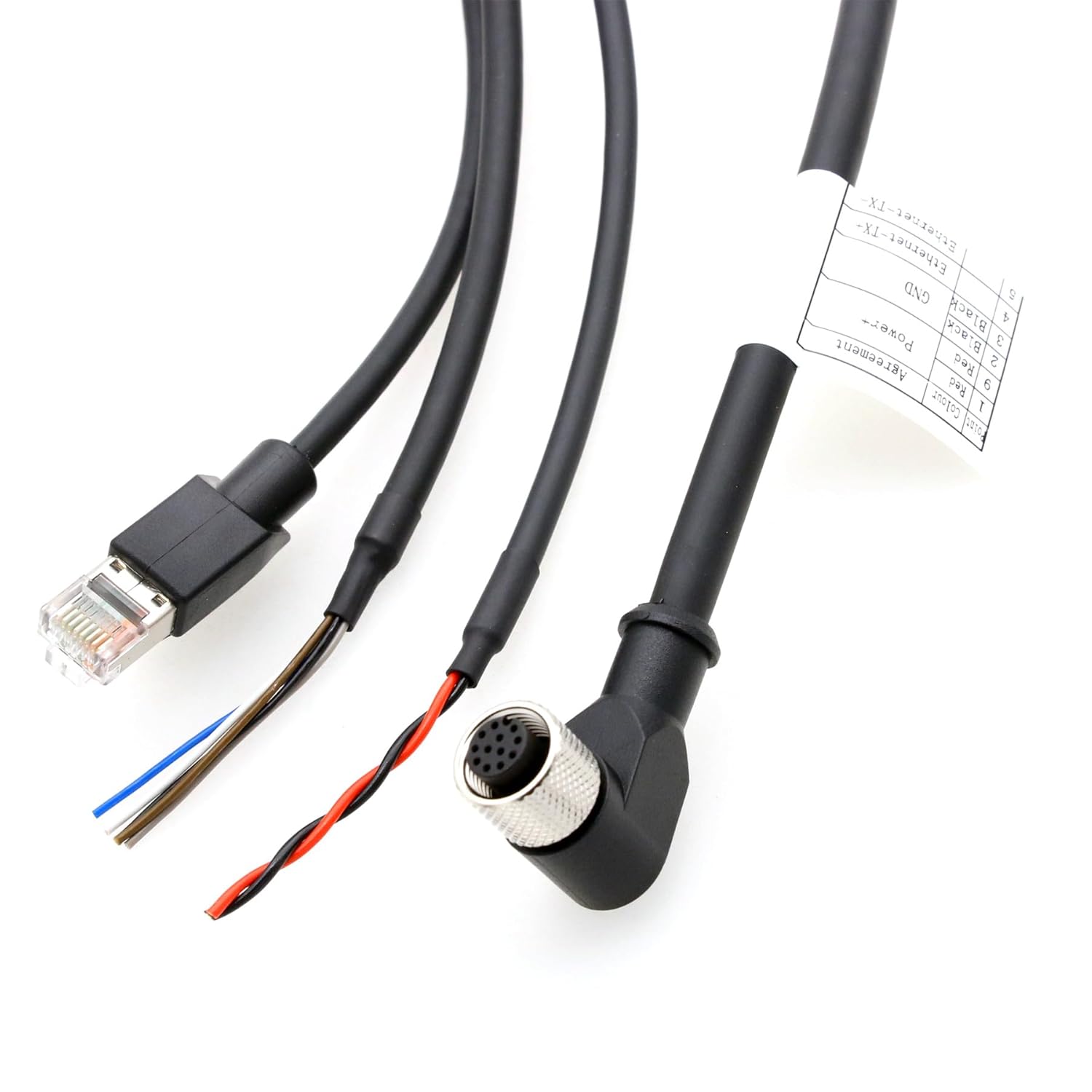 M12 Splitter Cable for DJI Livox Mid-360 LiDAR Sensor Power Network Ethernet to Computer Debug, 12 Pin Female Right Angle to RJ45 Flying Leads, 2m