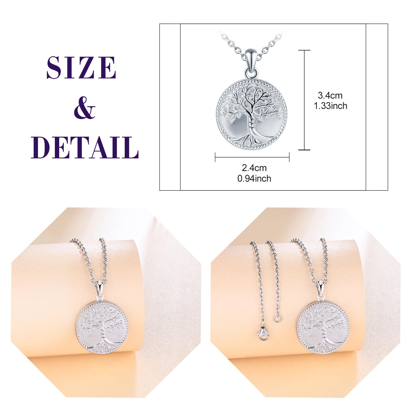 Collana da donna in argento Sterling 925, medaglione con albero della vita, apribile per foto