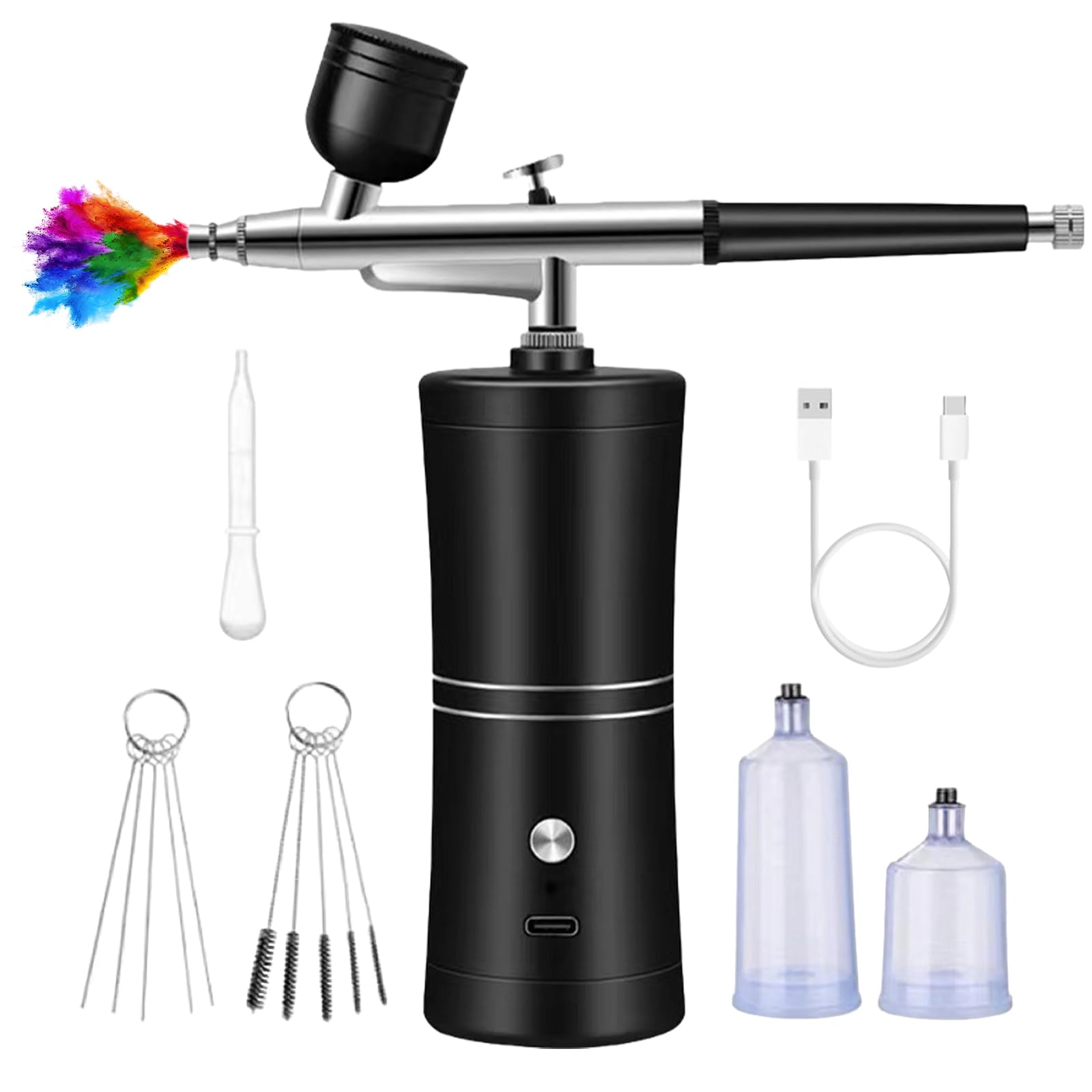Set Aerografo con Compressore: Aerografo Multifunzione Portatile Ricaricabile, Aerografo per Design delle Unghie, Decorazione di Torte, Makeup, Tatuaggi, Pittura, Colorazione dei Modelli (Nero)
