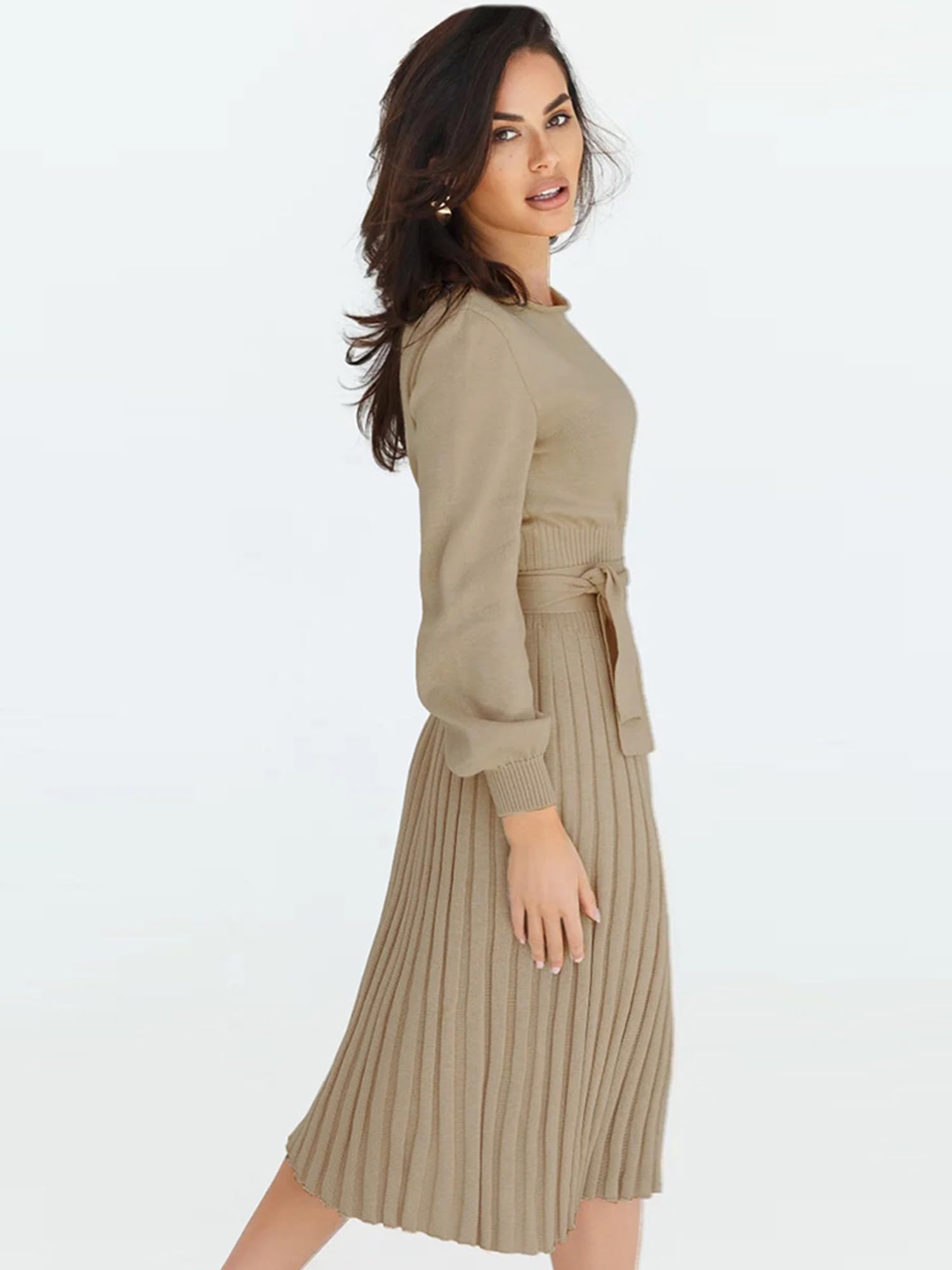 Ever-Pretty Damen Strickkleider Langärmelige Winterkleider Elegante Midikleider Herbst und Winter Warme Freizeitkleider Pulloverkleider Cocktail CG40413