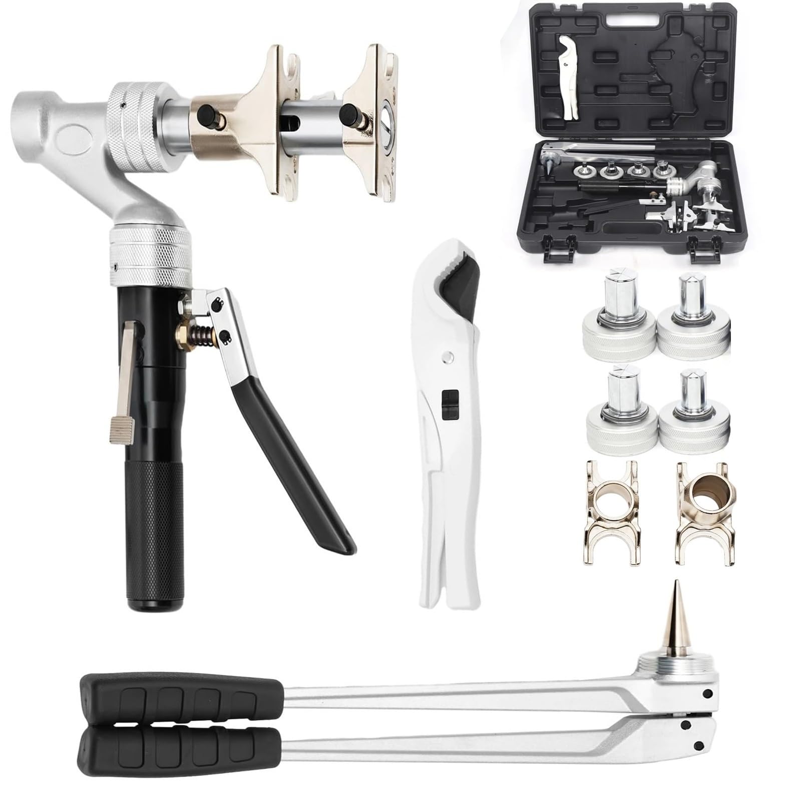 Kit de herramientas de crimpado de tuberías hidráulicas con 4 moldes y cortador para instalación profesional de fontanería y HVAC de 16-32 mm de diámetro