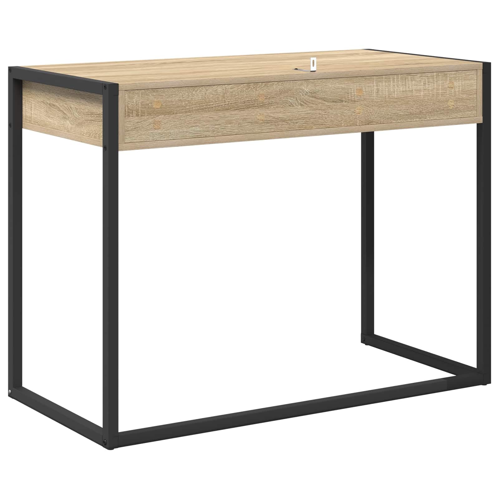 Scrivania con vano portaoggetti, in legno Sonoma, 100 x 50 x 75 cm, tavolo da lavoro per casa, ufficio, studio, con cassetto, ripiano e scaffale, per laptop, PC, monitor, gaming, studio