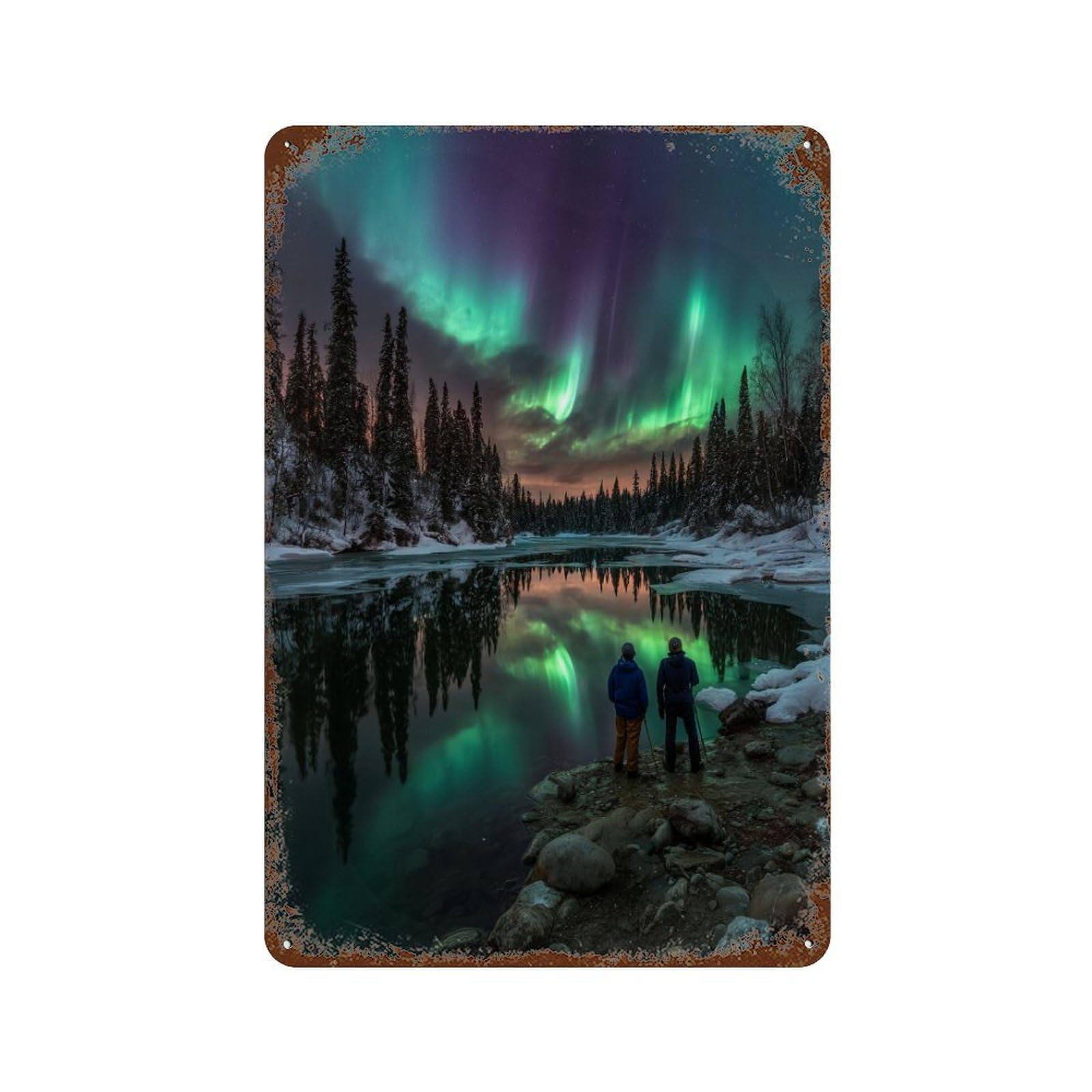 Northern Lights Reflections in River Retro Metal Sign 11.8"x7.9", Novelty Wall Decor for Garage, Pub Or Kitchen