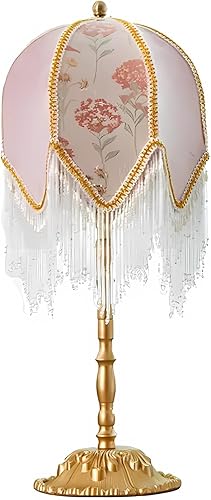 Miniatura 1 de American Retro Pink Table Lamp, Handmade Custom Beaded Tassel Desk Lamp, Victorian Style, for Bedside Bedroom Living Room Study Room Home Office