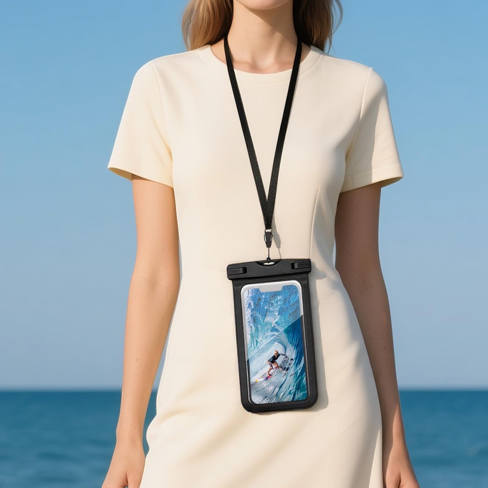 Waterproof Phone Dry Bag Floating Large PouchFloating Waterproof Phone Case with Lanyard for Boating(Black,8x4in)