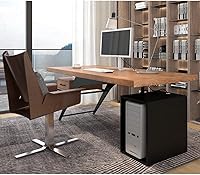 Vista 2 de Escritorio de computadora de madera maciza para oficina en casa, escritorio de estudio, estación de trabajo con cajones y armario de almacenamiento