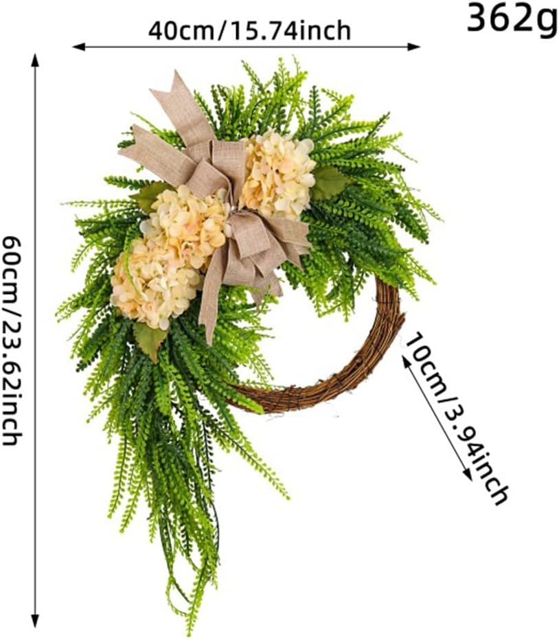 Rustic Bohemian Wreath – Double-Sided Door Hanging with Linen Bow & Greenery Farmhouse Wall Door Wedding Arch Window Hanging for Indoor Outdoor Garden Decor (A)