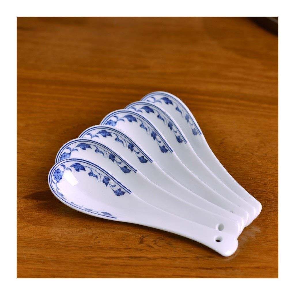 cuchara 6 porcelana azul y blanca de cerámica cuchara de sopa, té cucharas, cucharas de mesa, cucharas Postre restaurante cuchara de la porción fácil de limpiar Cuchara asiática cuchara sopera