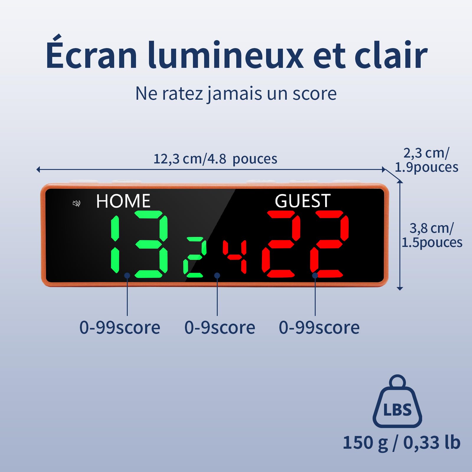 LUCKY TIME Mini tableau de score numérique, portable, avec écran LED et buzzer, batterie USB-C rechargeable pour ping pong, basketball, cornhole, jeux de sport
