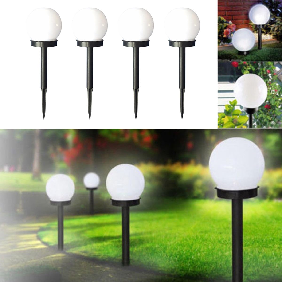 Lámparas Solares LED para Jardín 4 Piezas, Bola para Césped y Patio Sensor de Luz Ambiental, Iluminación Exterior sin Cables para Uso en Exteriores