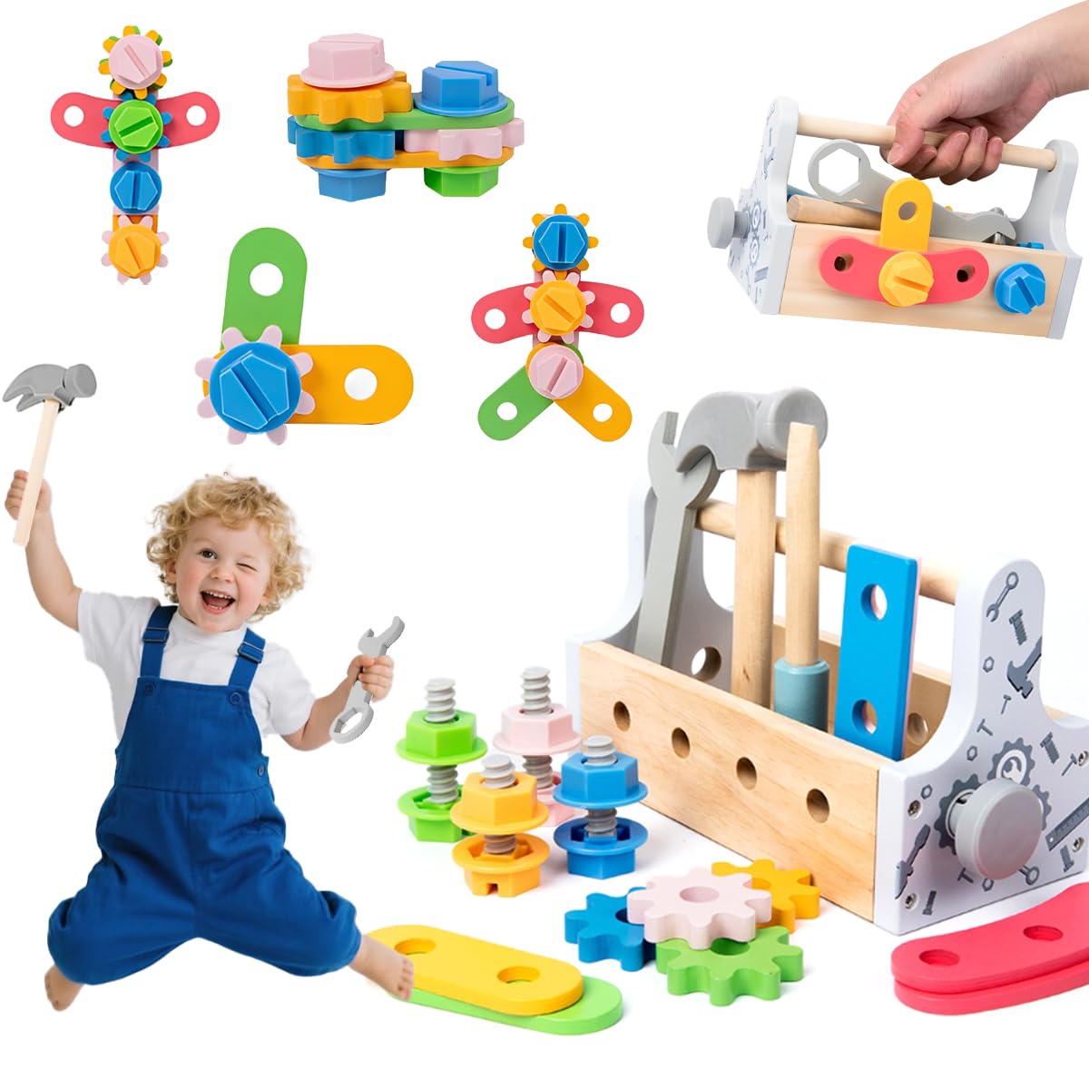 Juguetes Niños 2 3 Años Caja Herramientas, Montessori Herramientas Juegos Recursos Educativos Aprendizaje Construcción Tallo Juguete, Cumpleaños Navidad Regalo para Niños Niñas 2 3 4 5 Años