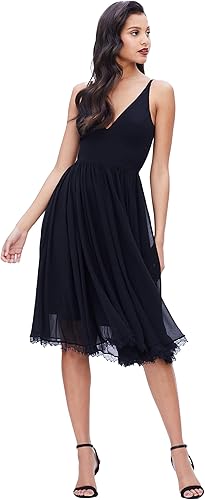 Dress The Population Alicia Plunging Mix Media - Vestido Midi sin Mangas Ajustad