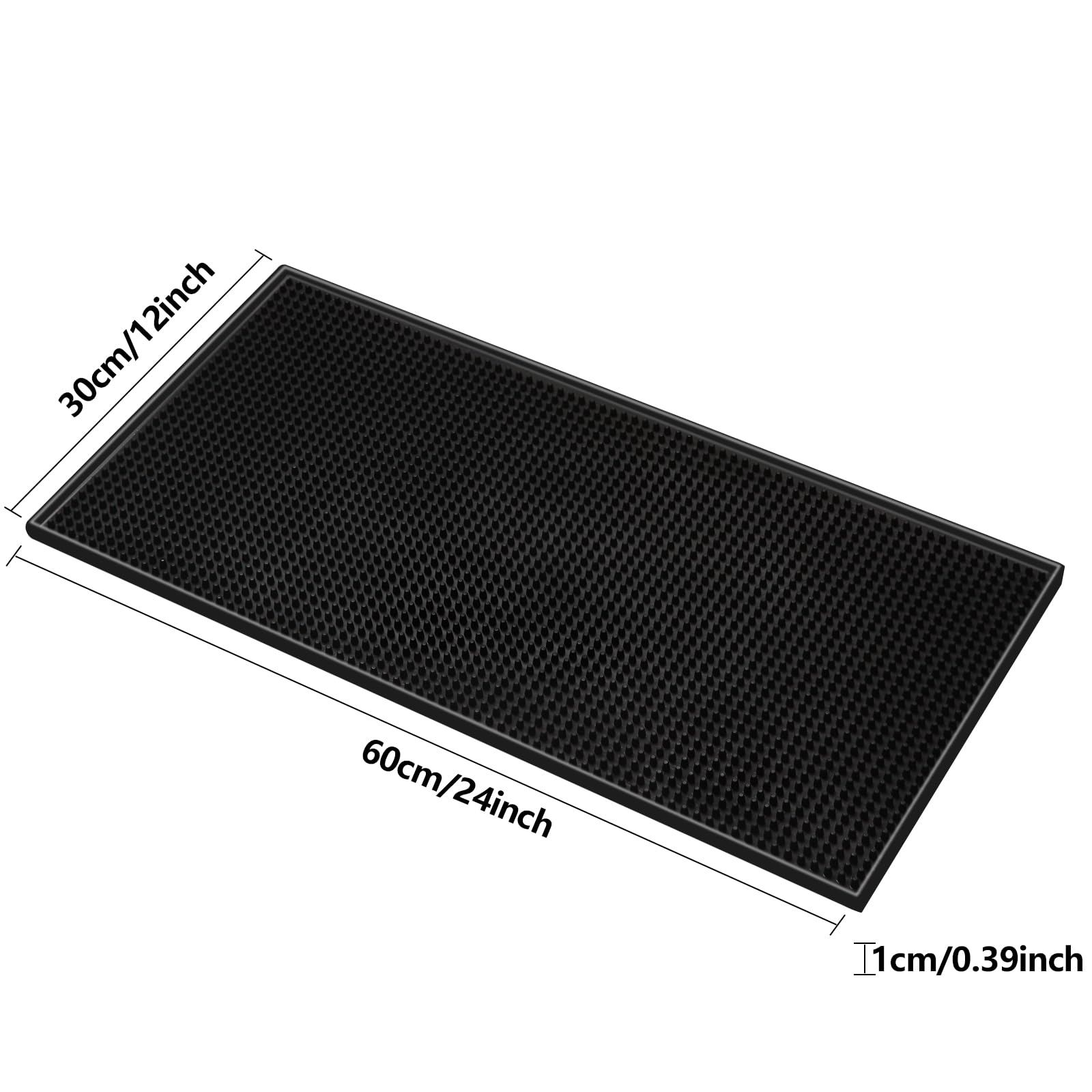 Grande tappetino da bar in gomma, 61 x 30,5 cm, spesso 1 cm, resistente, antiscivolo, per bar, cucina, bar, ristorante, tappetino scolapiatti in vetro, confezione da 2 pezzi, nero