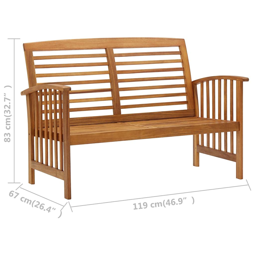 Ławka ogrodowa 119 cm, ławka parkowa, ławka ogrodowa, ławka drewniana, ławka parkowa, balkon, mebel tarasowy, ławka do siedzenia z oparciem i podłokietnikami, nadaje się do użytku wewnątrz i na zewnątrz, lite drewno akacjowe