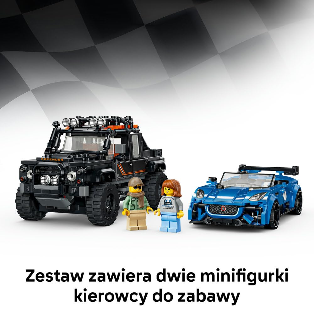LEGO Speed Champions Jaguar Project 7 i Land Rover Defender 77264 | Model samochodu, zestaw klocków, prezent dla fana motoryzacji 10+, z minifigurką, 740 elementów