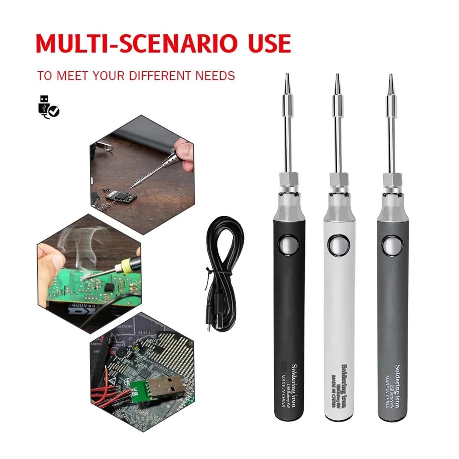 Penna Saldatrice Elettrica Senza Fili 5V,8W Batteria Al Litio A Ricarica Rapida Strumenti Di Saldatura Portatili For Riparazioni Ampiamente Utilizzato(Grey Set)