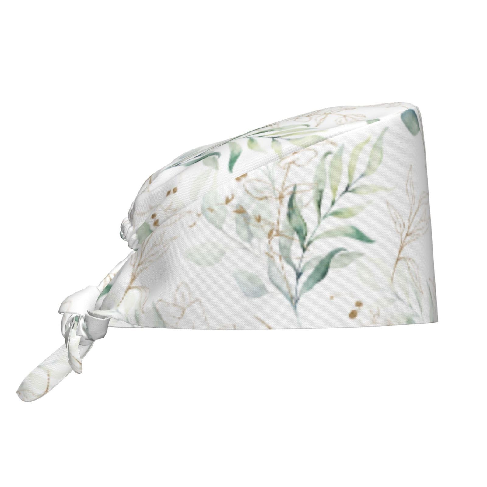 Sprint Summer Flower Floral Leaf Leaves Sage Green Unisex Adjustable Surgical Sweatband - Elastic Bandage Cap - Scrub Caps for Nurse Working Cap