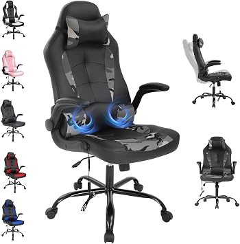 Gaming Chair Massaging Office Chair Ergonomic Racing Chair Rolling Chair PU Leather Executive High Back Computer Chair, Adjustable Gamers Swivel Chair,Gamo