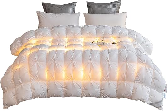 ZTGL Goose Down Comforter Full/Queen Size 900 Fill Power, 100% Cotton Winter Soft Thickened Duvet Insert 800 Thread Count, Heavyweight Cloud Fluffy Pinch Pleat Extra Warmth,White,220x240cm/4.5kg