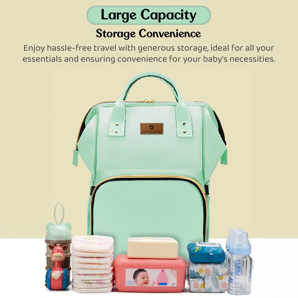 StarAndDaisy Diaper Bag for Mothers for Travel – 27L Lightweight Waterproof Leatherite Diaper Bag/Baby Bag for Mother Travel with 15 Multi-Purpose Pockets & Quick Access Diaper Pocket - Green 2