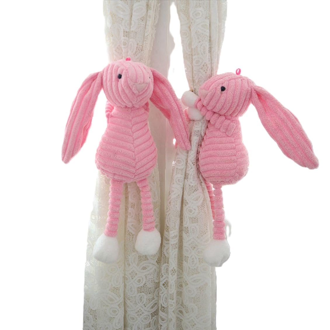 Fermagli per Tende, 2 Pezzi, fermaporta a Forma di Strisce Peluche for Decorazioni for cameretta dei Bambini, Soggiorno, Ufficio e casa(Pink Bunny)