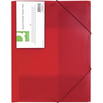Q-Connect Folder with Elastic Band, DIN A4, Plastic, PP, Transparent Red, with 3 Flaps, Corner Tensioner, Document Folder, El