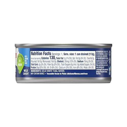 Miniatura 3 de Chicken of the Sea Atún blanco sólido en agua, sin sal añadida, atún capturado en la naturaleza, lata de 5 onzas (paquete de 24)