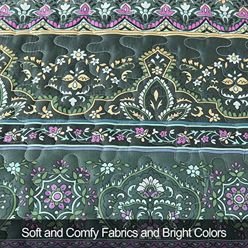 WONGS BEDDING Boho Quilt King Size, Green Bohemian King Quilt, Lightweight Microfiber Bed Decor Bedspread for All Season 103"x90"(3 Pieces) by WONGS BEDDING - Image 6