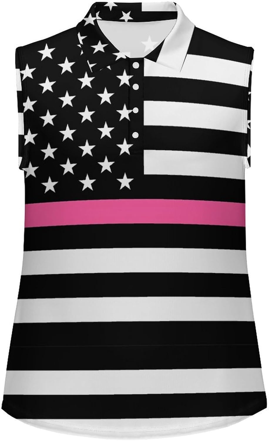 Thin Line U.S. Flag Women Sleeveless Collared Golf Polo Shirt | V Neck Tank Top,Breathable Tennis Shirts