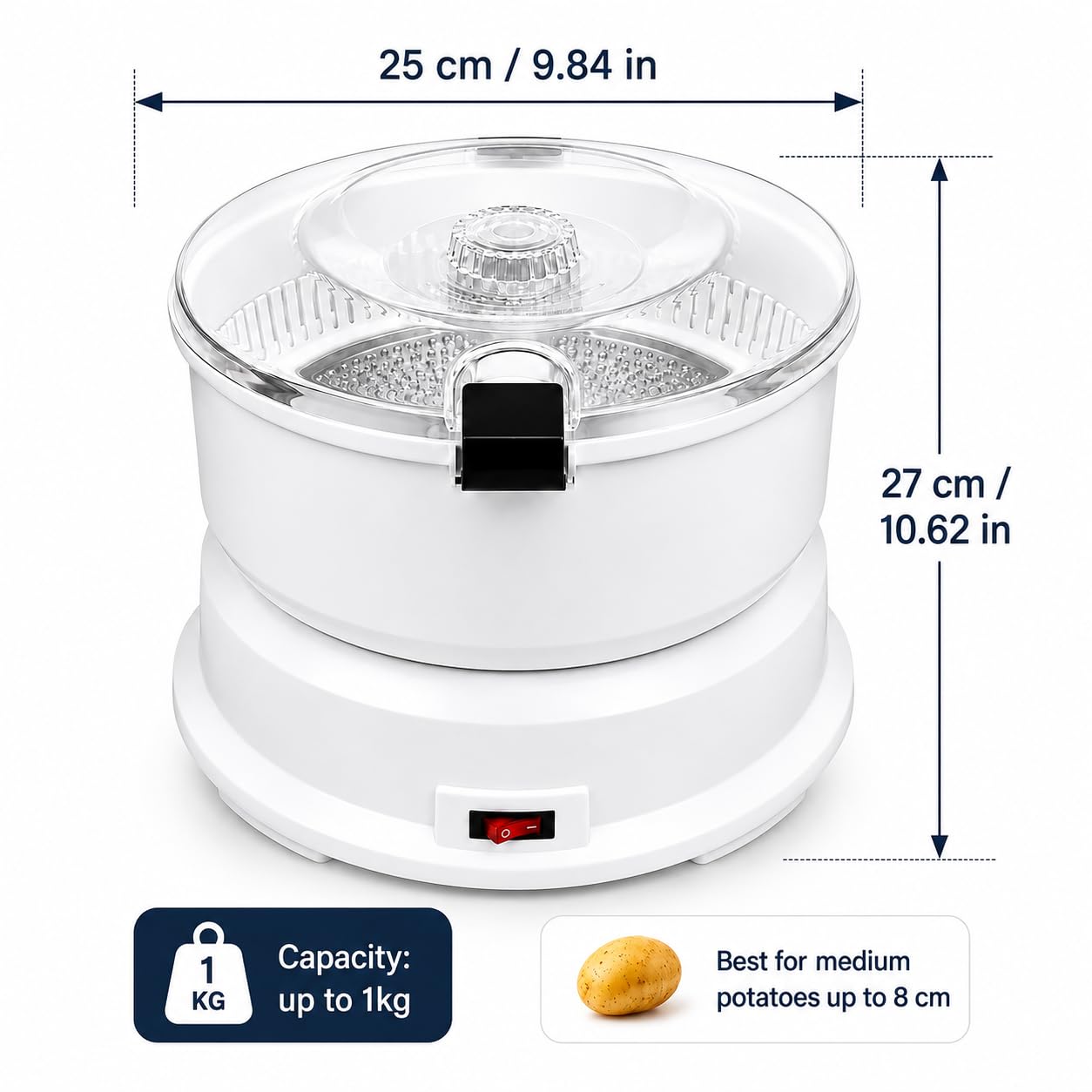 Éplucheur électrique de pommes de terre 1 kg avec fonctionnement automatique One-Touch