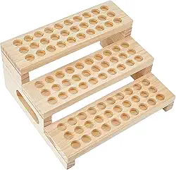 Suporte de batom de madeira, suporte de exposição de óleos essenciais de madeira, organizador de maquiagem, tubos de exposição, prateleira de 3 níveis