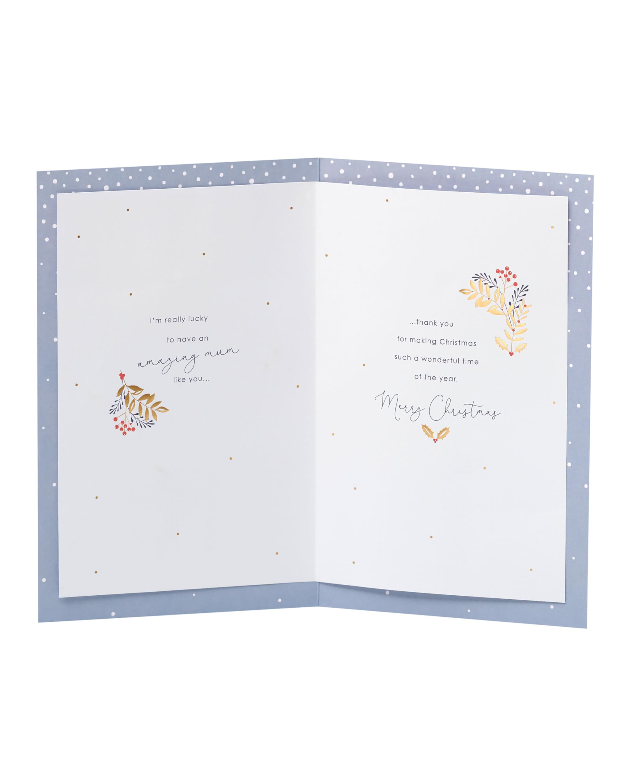 UK Greetings Christmas Card for Mum from Son - Blue & Gold Wreath Design, 149 mm x 229 mm - Image 2