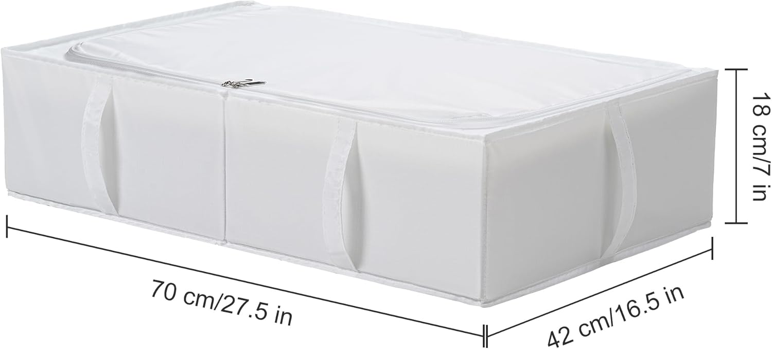 TYEERS Under Bed Storage Containers, Durable Fabric, Washable, Collapsible, Under Bed Storage Bins for Clothes, Blankets, Sheets, Shoes, 27.5x16.5x7 Inches, 2-Pack, White