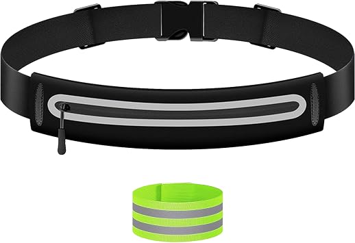 Slim Running Belt Fanny Packs for Women Man,Adjustable WaterProof Running Pouch Waist Bag for Workout Jogging,Elastic Phone Holder for Runner with Reflective Armbands
