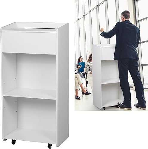 Nisorpa Soporte para podio, escritorio de pie para altavoces con ruedas giratorias, estante de almacenamiento utilizado como púlpitos para iglesias,