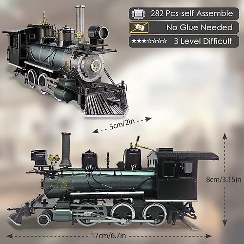 Miniatura 6 de Piececool 3D Puzzle for Adults, Mogul Steam Engine Steamer 3D Metal Model Building Kits Challenging Assembly Hobbies DIY Crafts Kits, Best Birthday